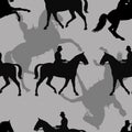 Seamless background of silhouettes a gentleman on horseback,